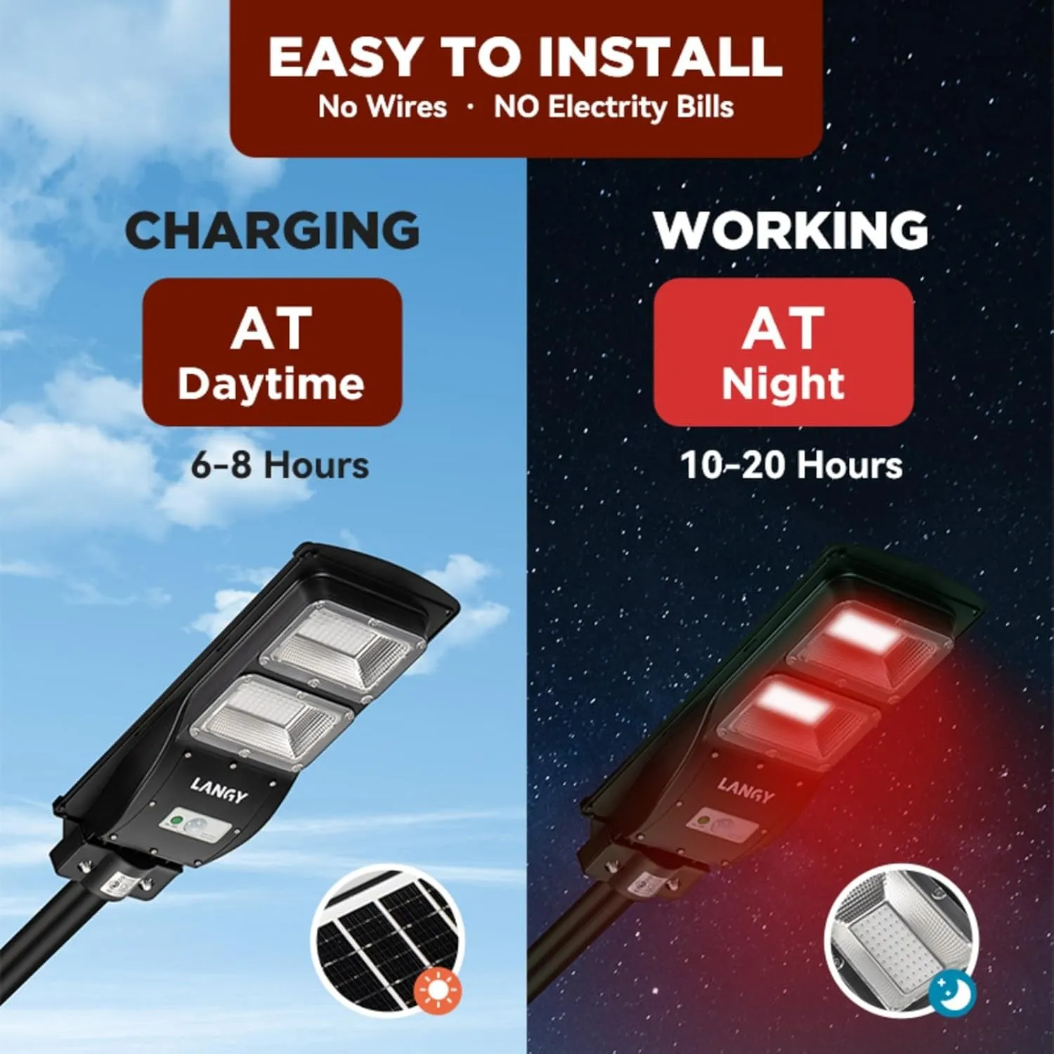LANGY Hog Light, Hog Lights for Night Hunting, Solar Hog Hunting Lights Solar Red Light for Hunting 9000LM, Deer Hog Pig Activated Feeder Motion Activated Feeder Lights with Remote with 20" Bracket