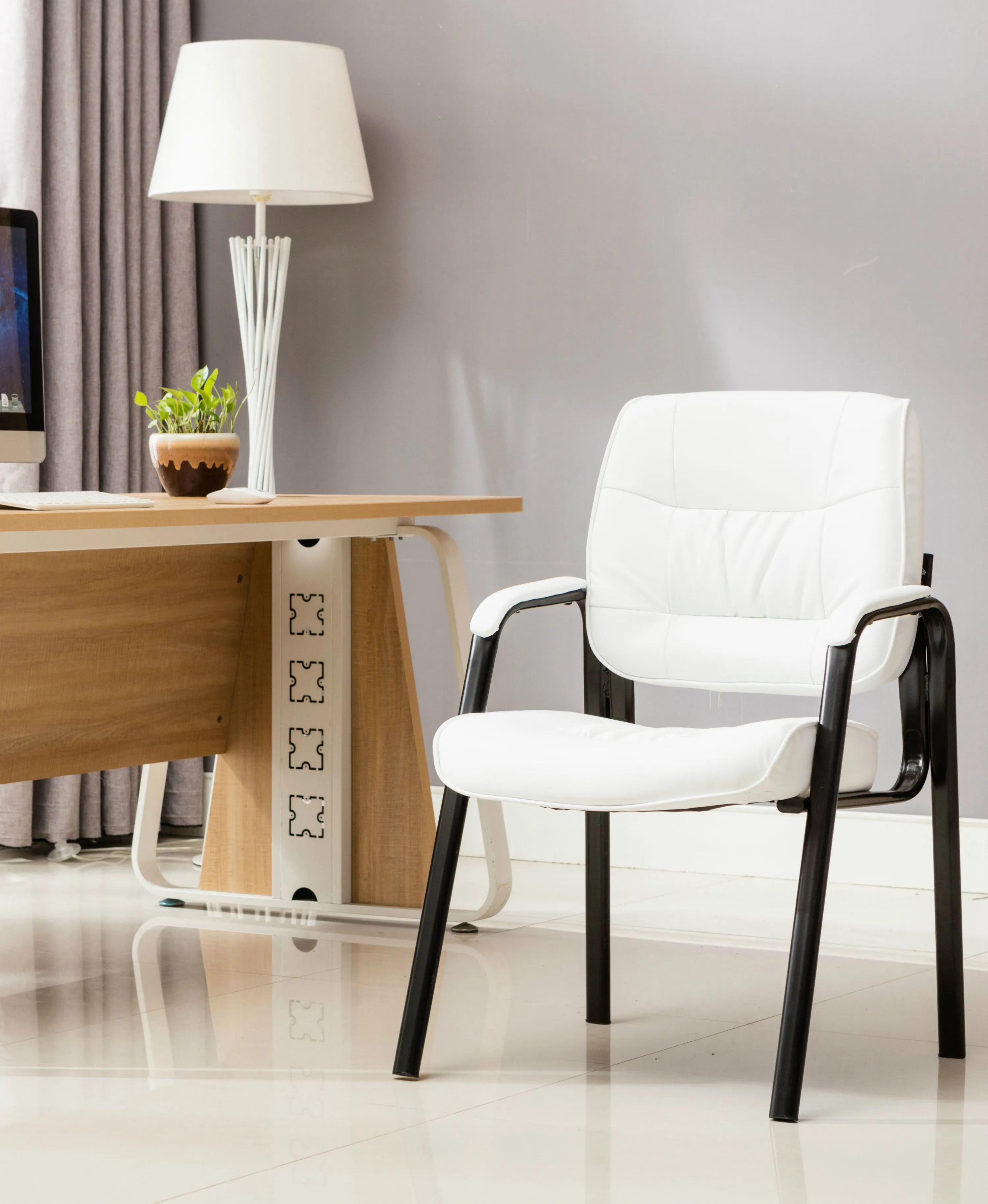 Leather Chair Reception Side Conference Waiting Room Guest Chair White