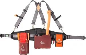 Leather Logging Belt Kit, Latigo Leather Tool Belt with Suspenders, Arborist Accessory, Women and Men’s Tool Belt for Waist sizes 30”-52"