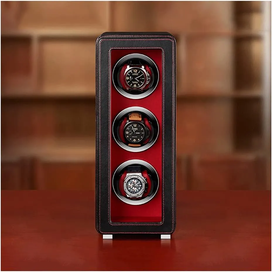 Leather Watch Winder, 3slot, Quiet Motor, Fiberboard Case, Smart Touch, Acrylic, LED Light, 6 Modes, Watch Shaker Watch Winder Display Watch Box Case Watch Storage