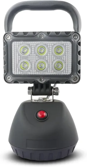 LED 18W Work Light 2400LM Aluminum Alloy Strong Magnetic Waterproof Dustproof Portable Handle Floodlight Suitable for Repair Workshop Garage Construction Site (Black)