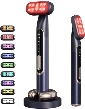 LED Light Therapy Wand for Eye & Face Lift,9-Color LED Photon Skin Therapy with Microcurrent,Vibration & Heat, Skincare Tool for Youthful Skin,Smoothing Fine Lines, Dark Circles & Puffiness, Purple