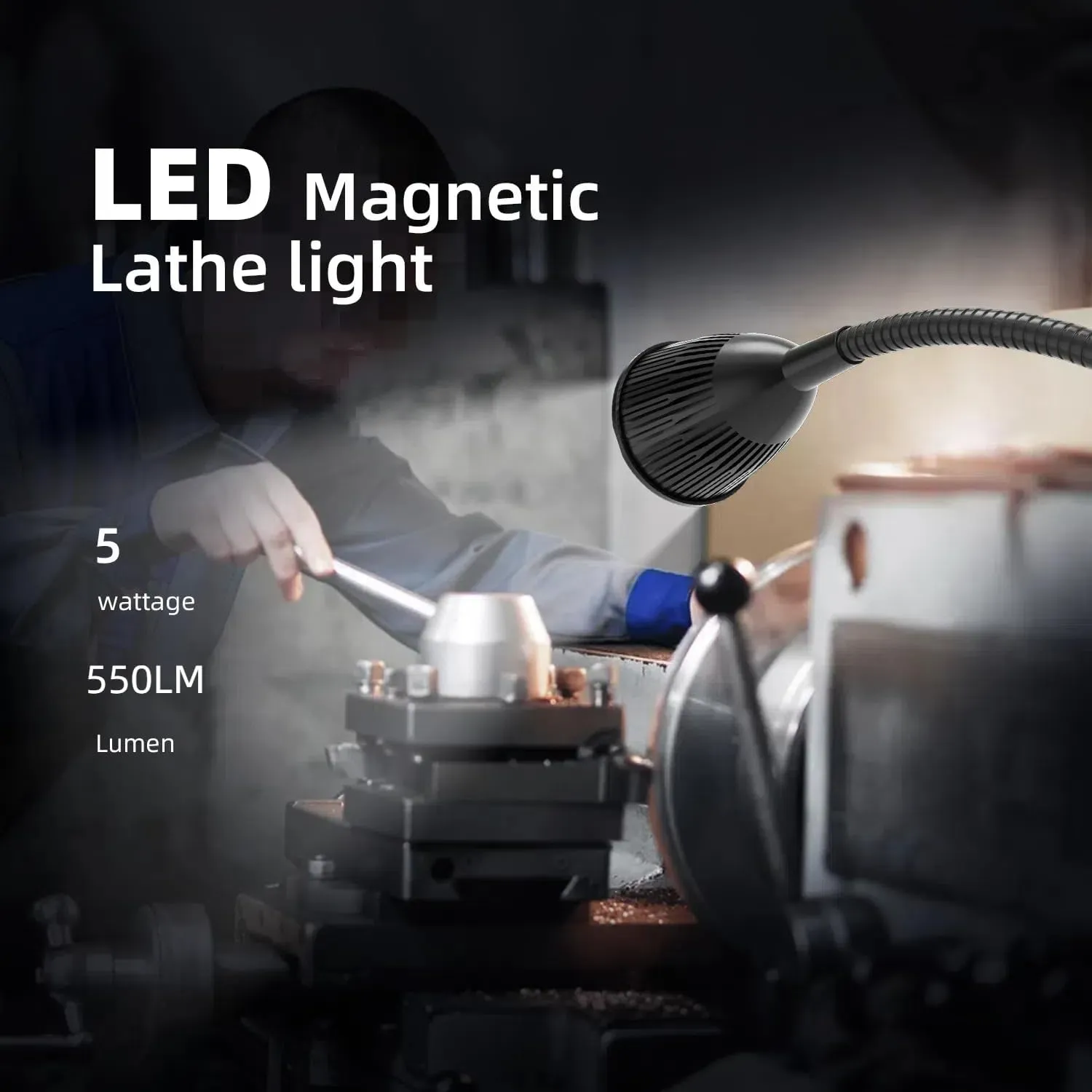Led Magnetic Work Light 400mm Flexible Gooseneck lamp 500 Lumens 120 Volt for Sewing Machine Lathe Milling Drill Press Industrial Lighting (5W Magnetic Base)