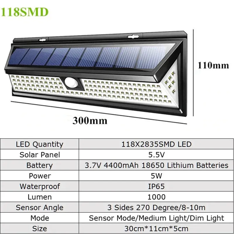 LED Outdoor Solar Light with Remote Control, Motion Sensor Solar Spotlight - 3 Modes Wall Light for Street and Garden Decoration