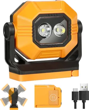 LED Rechargeable Work Light, 1500LM Portable COB Magnetic Lights with 3 Modes & 360° Rotatable, IPX4 Waterproof Worklight for Car Repairing, Job Site Lighting, Emergency (1 PC)