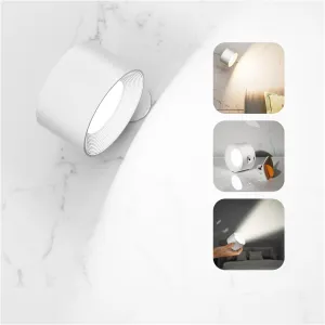 LED Wall Sconce, Wall Mounted Lamp with Rechargeable Battery Operated 3 Color Temperature & 3 Brightness Level 360°Rotate Magnetic Ball, Cordless Wall Light for Reading Bedside-White