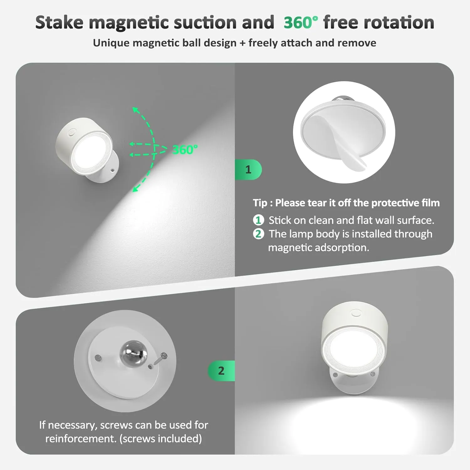 LED Wall Sconces 3 Pcs with Remote, Wall Mounted Lights Rechargeable Battery Operated, 3 Color Temperatures & Dimmable Wall Lamp Magnetic 360° Rotation Wireless Light for Bedroom Living Room