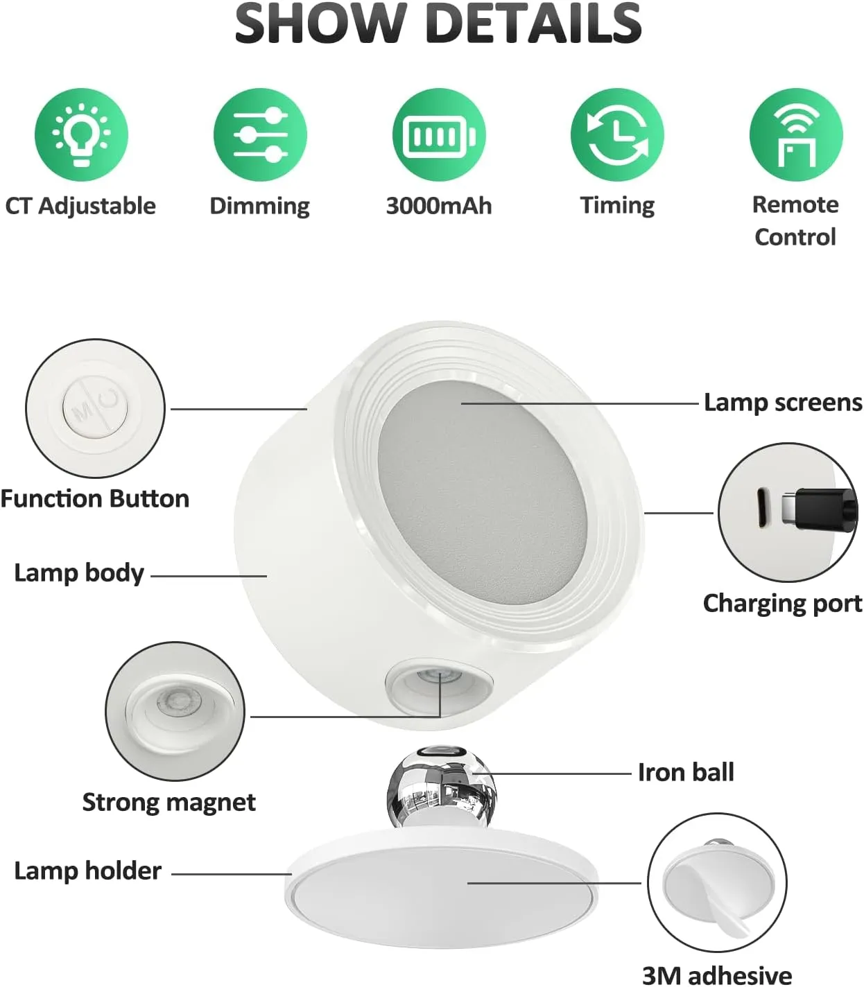 LED Wall Sconces 3 Pcs with Remote, Wall Mounted Lights Rechargeable Battery Operated, 3 Color Temperatures & Dimmable Wall Lamp Magnetic 360° Rotation Wireless Light for Bedroom Living Room