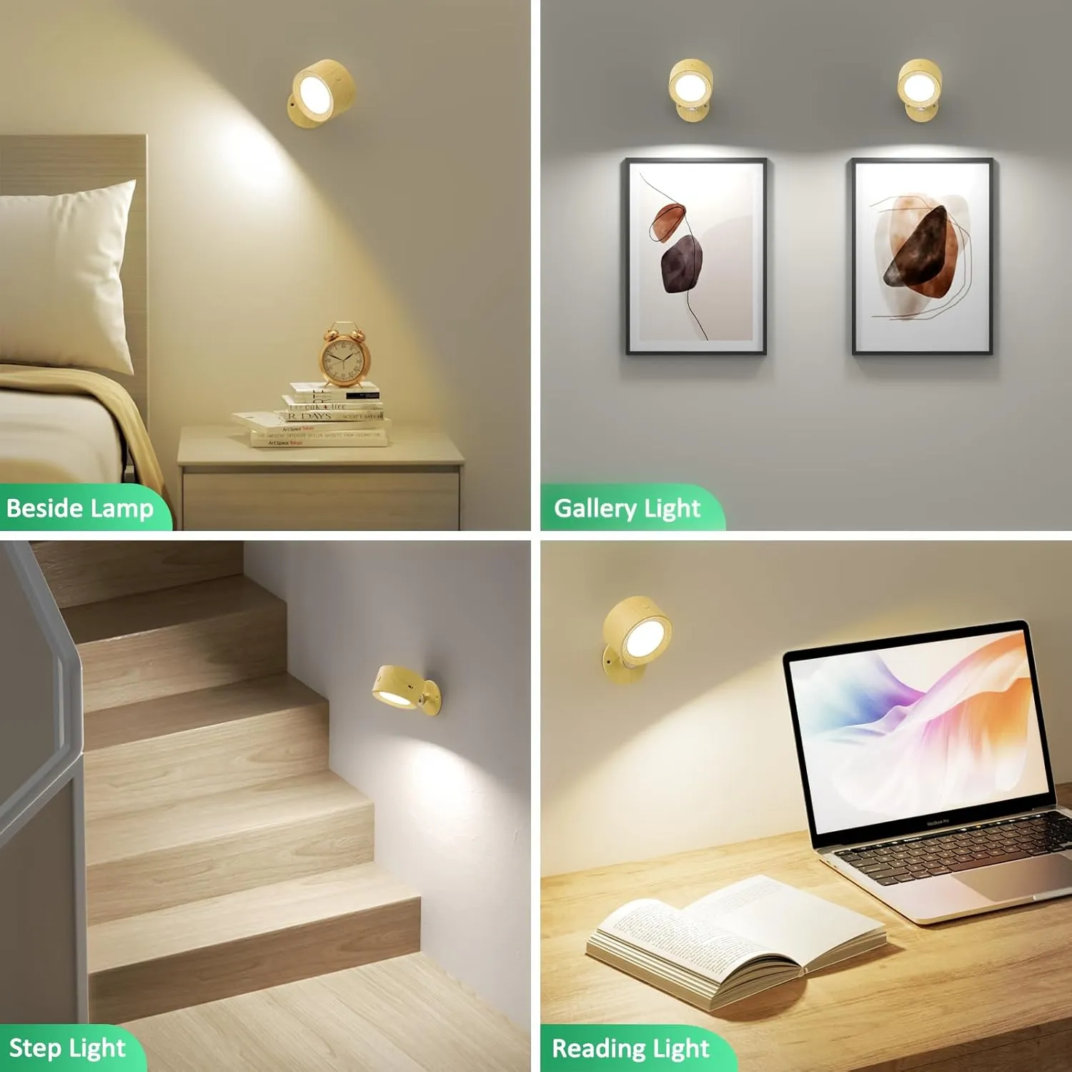LED Wall Sconces, Wall Mounted Lamp 2 Pcs with Remote Rechargeable Battery Operated, 3 Color Temperatures & Dimmable Wall Lights Magnetic 360° Rotation Wireless Light