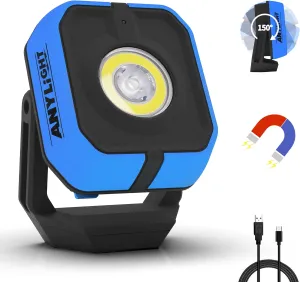 Led Work Light with 4 Modes,1200LM Portable COB Magnetic Light,3350mAh Recharge Spotlight and Floodlight,150° Rotate IP65 Waterproof for Car Repair and Camping, Blue (1 Pack Without Hook)