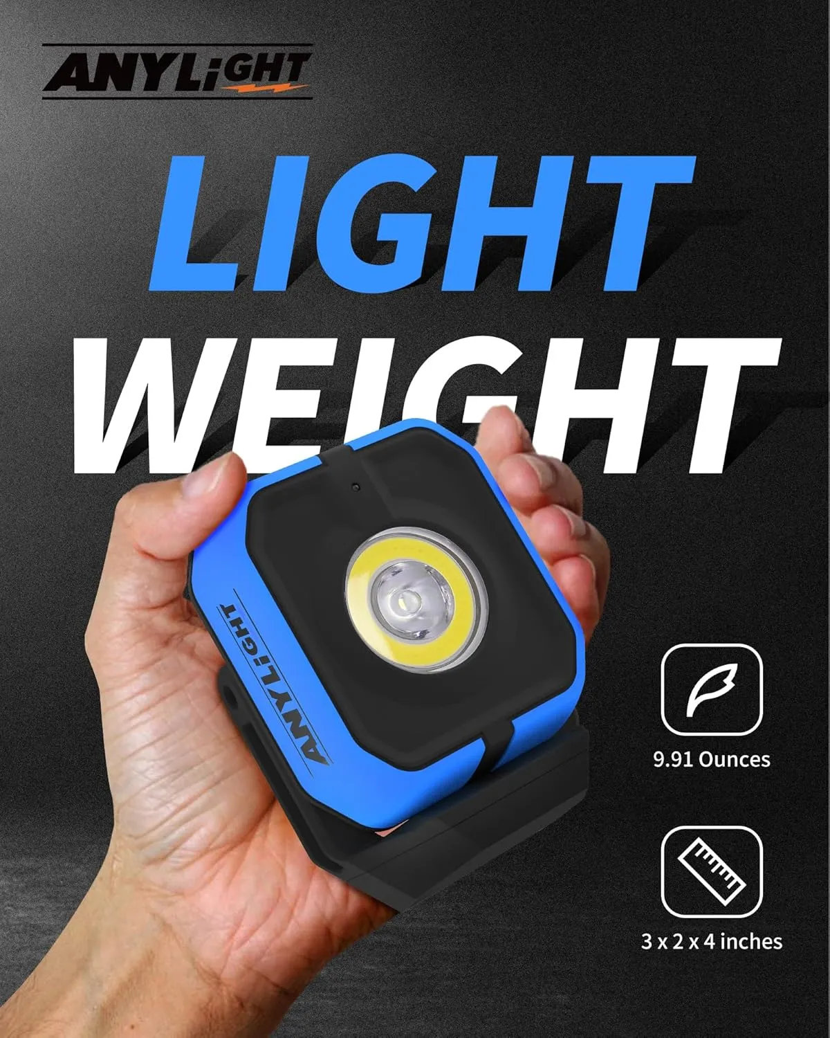 Led Work Light with 4 Modes,1200LM Portable COB Magnetic Light,3350mAh Recharge Spotlight and Floodlight,150° Rotate IP65 Waterproof for Car Repair and Camping, Blue (1 Pack Without Hook)