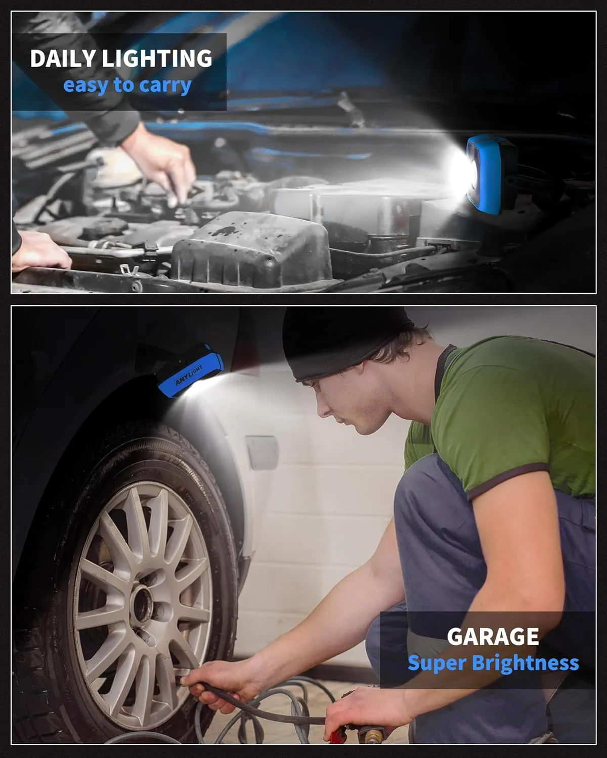 Led Work Light with 4 Modes,1200LM Portable COB Magnetic Light,3350mAh Recharge Spotlight and Floodlight,150° Rotate IP65 Waterproof for Car Repair and Camping, Blue (1 Pack Without Hook)