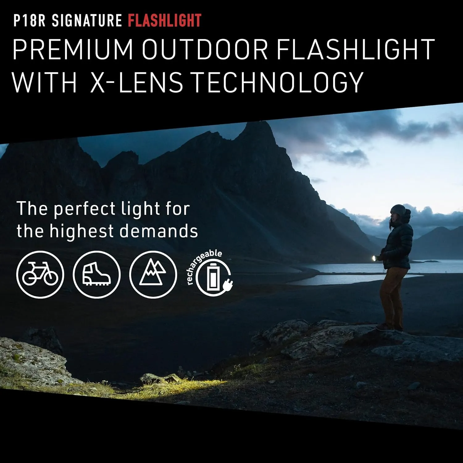 Ledlenser, P18R Signature Rechargeable Flashlight, 4500 Lumens, Advanced Focus System, Constant Light Output, Magnetic Charge System, Waterproof, Dustproof, Connecting System