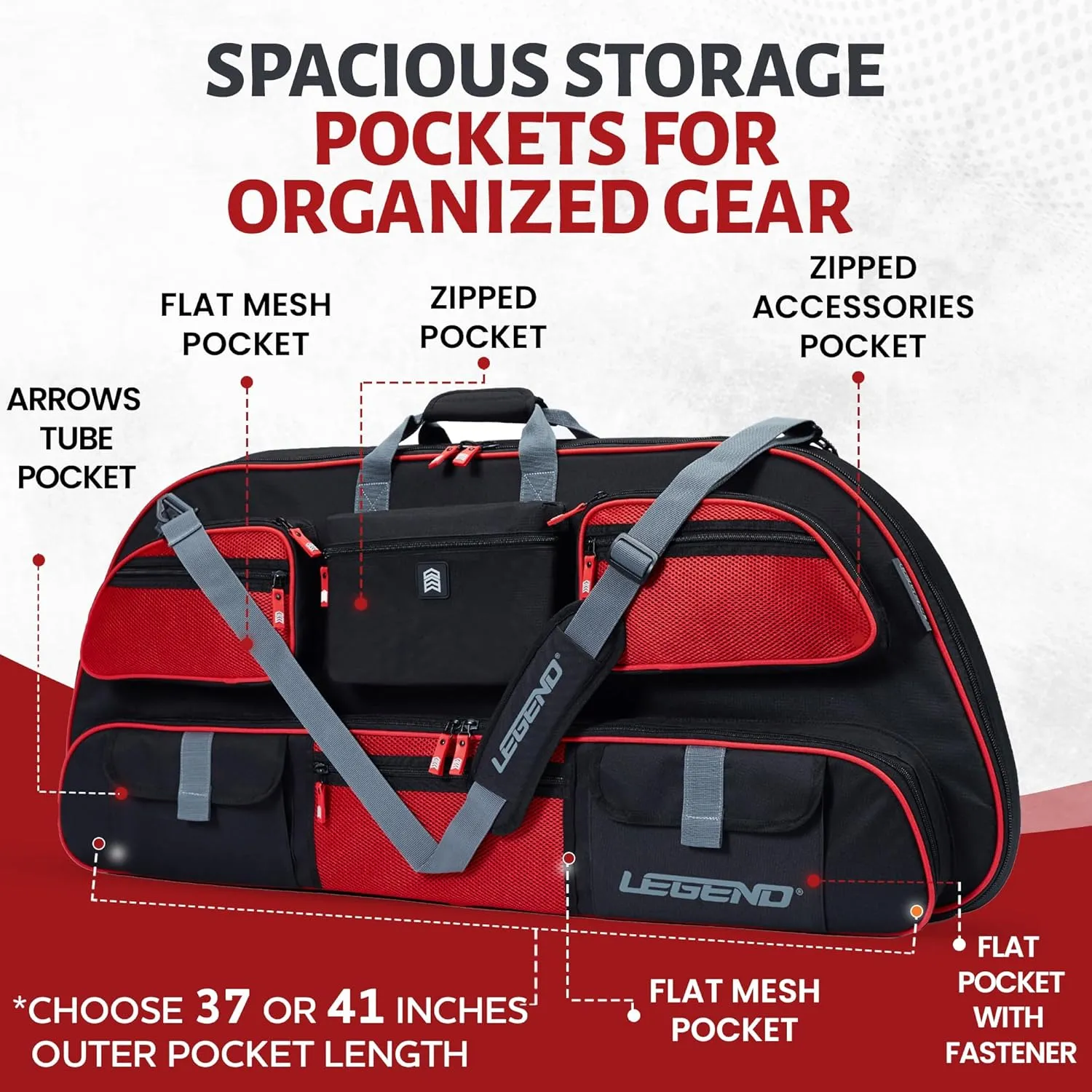 LEGEND Apollo Soft Bow Case - Compound Bow Case with Multiple Storage & Foam Padding, Lightweight Bow and Arrow Case for Archery Accessories, Bow Bag with Arrow Tube Pocket - 40" & 44"