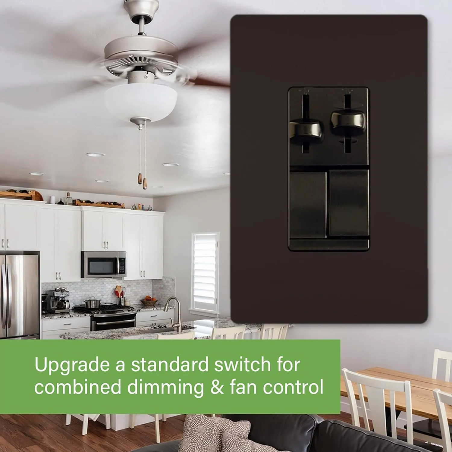 Legrand Pass & Seymour LSCLDC163P 450W LS Series Preset Dimmer Light Switch for Dimmable LED and CFL Bulbs Plus 1.6A Fan Control, Single Pole/3-Way, Brown (1 Count)