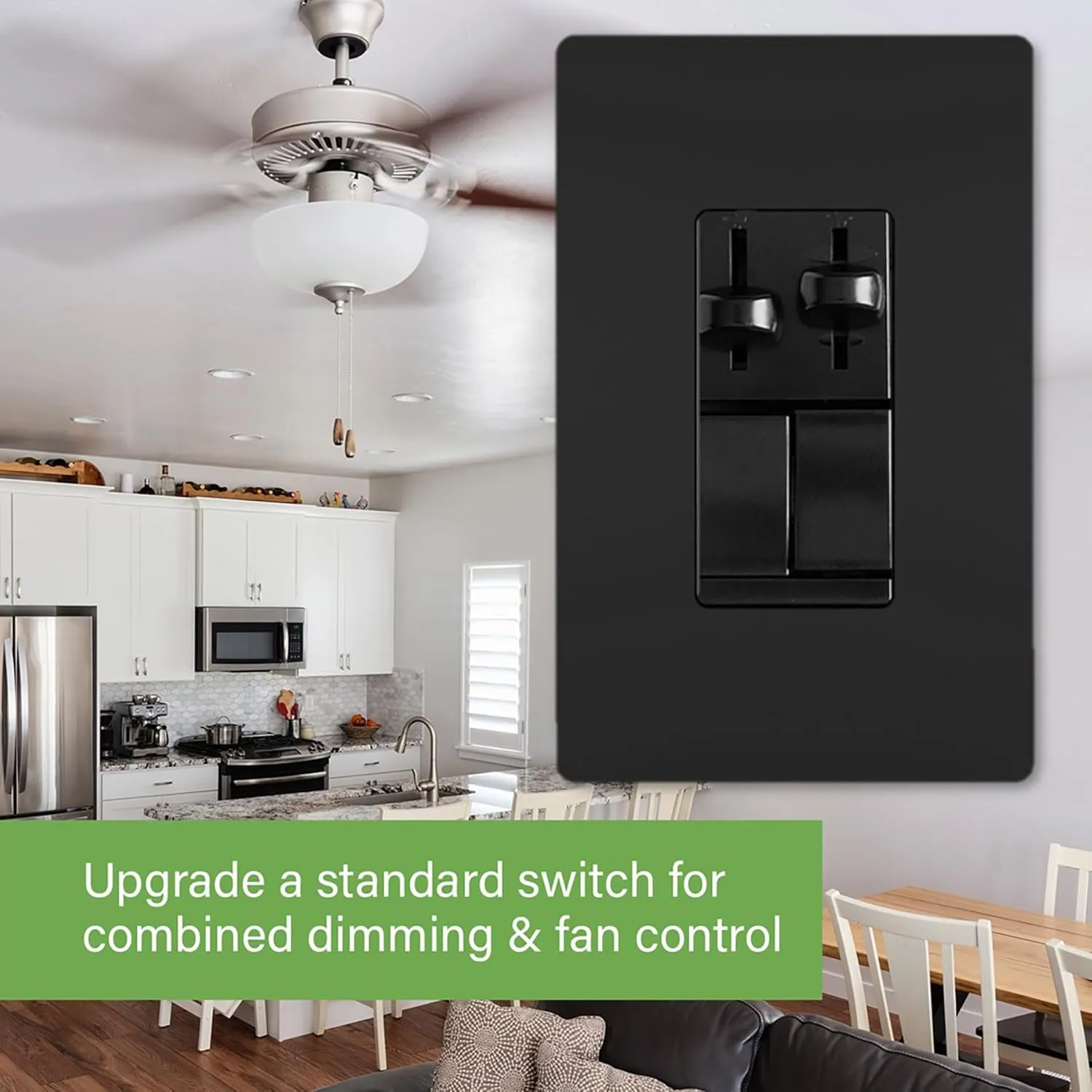 Legrand Pass & Seymour LSCLDC163PBK 450W LS Series Preset Dimmer Light Switch for Dimmable LED and CFL Bulbs Plus 1.6A Fan Control, Single Pole/3-Way, Black (1 Count)