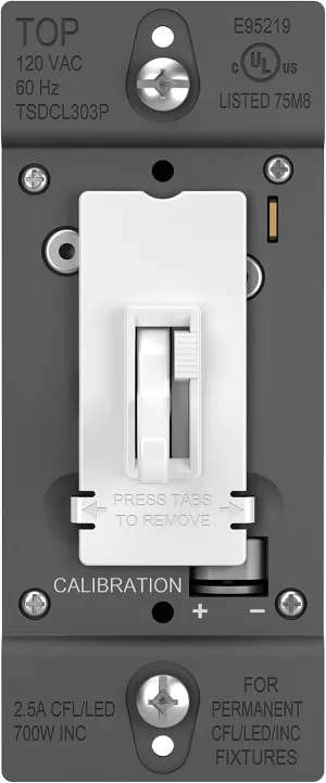 Legrand Pass & Seymour TSDCL303PWCCV6 Toggle Slide Dimmer CFL/LED/Incandescent, Single-Pole/3-Way, 300W, No De-Rating, White (1 Count)