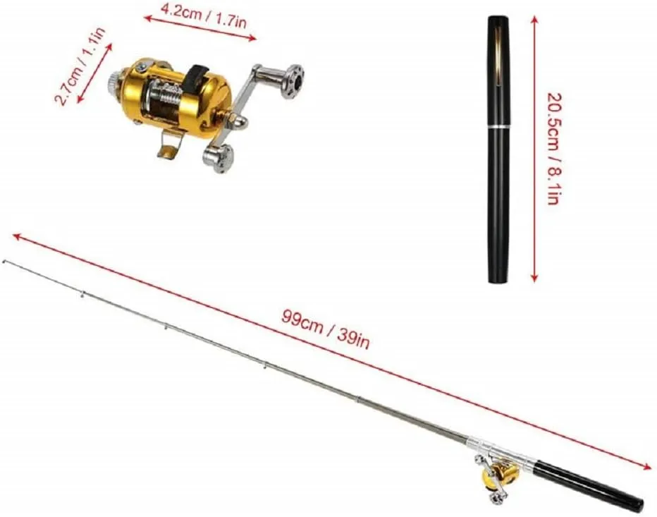 LELEBEAR 2023 Pocket Size Fishing Rod, Pen Fishing Rod, Fishing Rod Pen, Portable Pocket Telescopic Mini Folded Fishing Pole with Reel (Red)