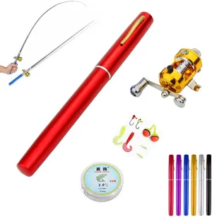 LELEBEAR 2023 Pocket Size Fishing Rod, Pen Fishing Rod, Fishing Rod Pen, Portable Pocket Telescopic Mini Folded Fishing Pole with Reel (Red)