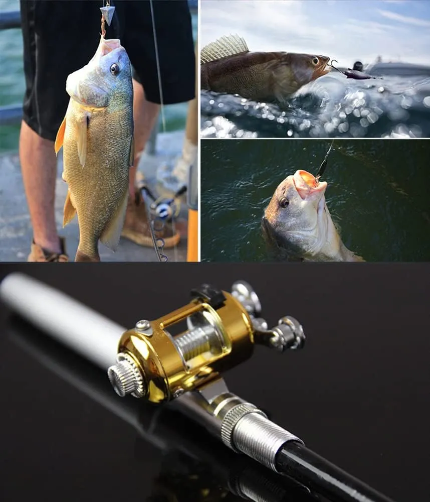 LELEBEAR 2023 Pocket Size Fishing Rod, Pen Fishing Rod, Fishing Rod Pen, Portable Pocket Telescopic Mini Folded Fishing Pole with Reel (Red)