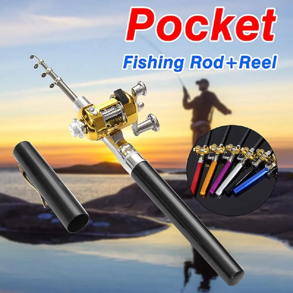 LELEBEAR 2023 Pocket Size Fishing Rod, Pen Fishing Rod, Fishing Rod Pen, Portable Pocket Telescopic Mini Folded Fishing Pole with Reel (Red)