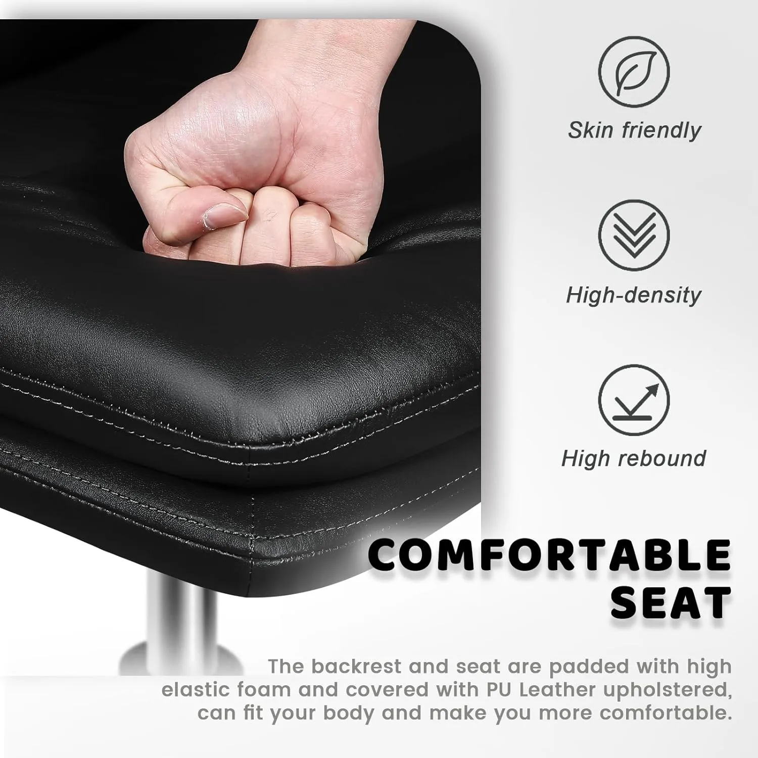 LEMBERI PU Leather Armless Office Desk Chair No Wheels,Criss Cross Legged Wide Padded Swivel Vanity Chair,120°Rocking Mid Back Ergonomic Computer Task Chair for Home, Make Up,Small Space
