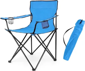 Leonyo Folding Camping Chair, Portable Outdoor Lawn Chair for Adults with Cup Holders, Carrying Bag for Outside Beach, Hiking, Sports, Blue