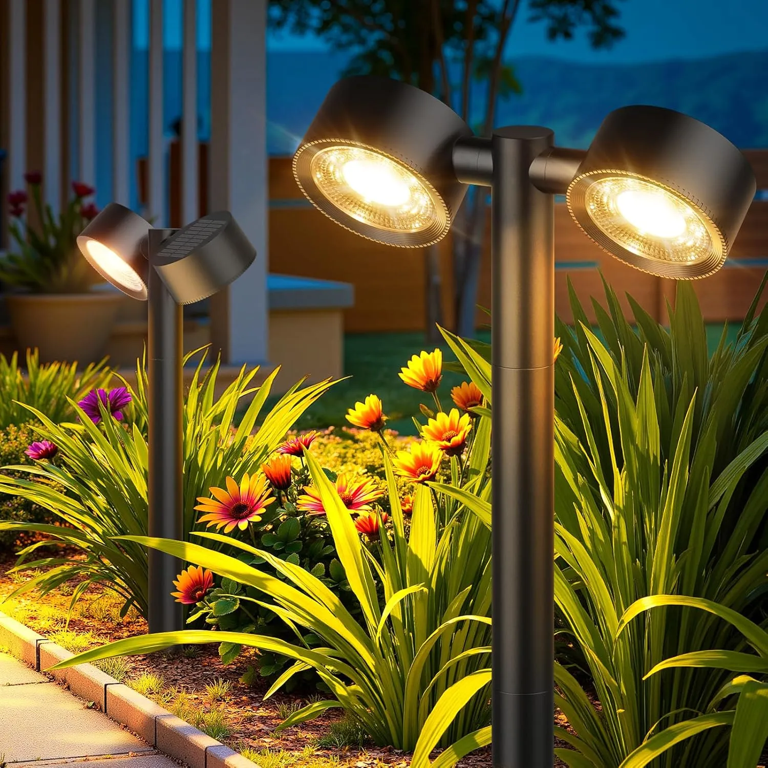 LETMY 4 Pack Solar Pathway Lights Outdoor Waterproof - Adjustable, Dual-Head Pathway Lights Solar Powered Garden Light, 2X Brighter 18 LED Landscape Lighting for Yard Path Walkway Driveway Lawn Decor