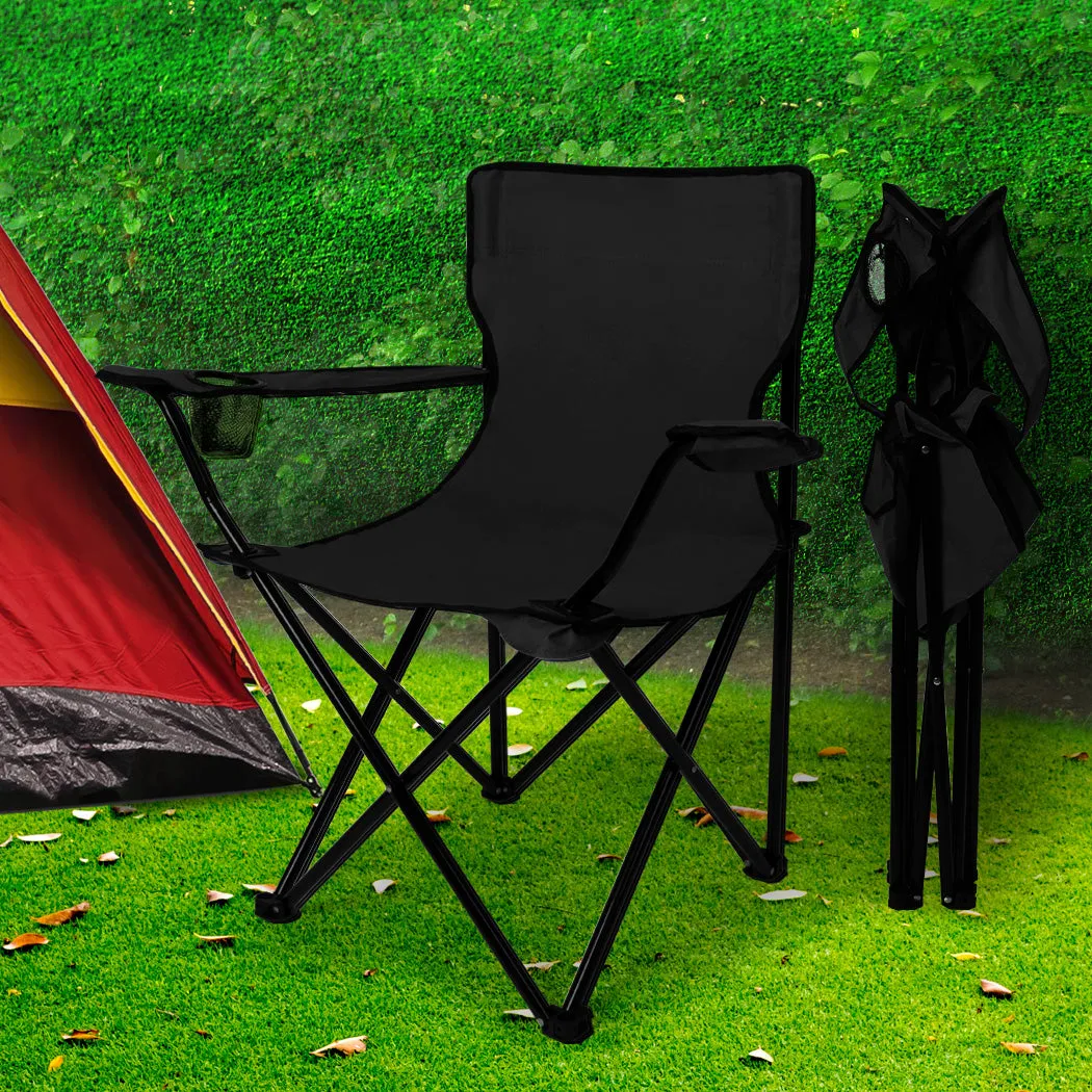 Levede Camping Chairs Folding Arm Foldable Black-TAS_Rural