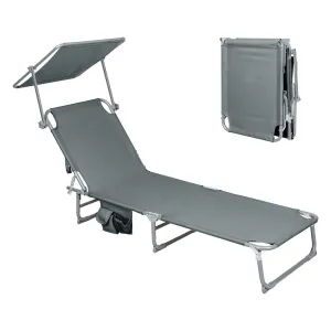 Levede Foldable Lounge Chairs with Canopy Grey-ACT