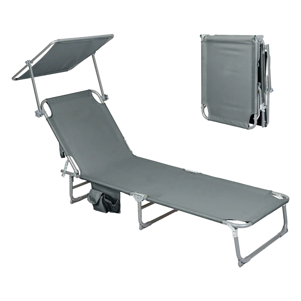 Levede Foldable Lounge Chairs with Canopy Grey-VIC_Rural