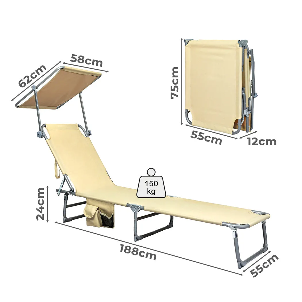 Levede Foldable Lounge Chairs with Canopy Khaki-NSW_Metro