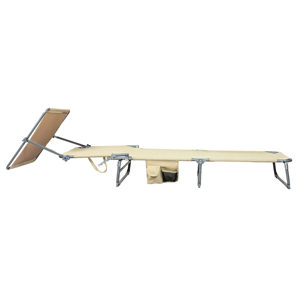 Levede Foldable Lounge Chairs with Canopy Khaki-WA_Rural