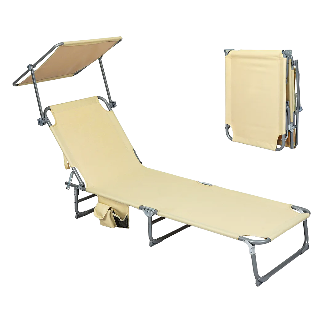 Levede Foldable Lounge Chairs with Canopy Khaki-WA_Rural