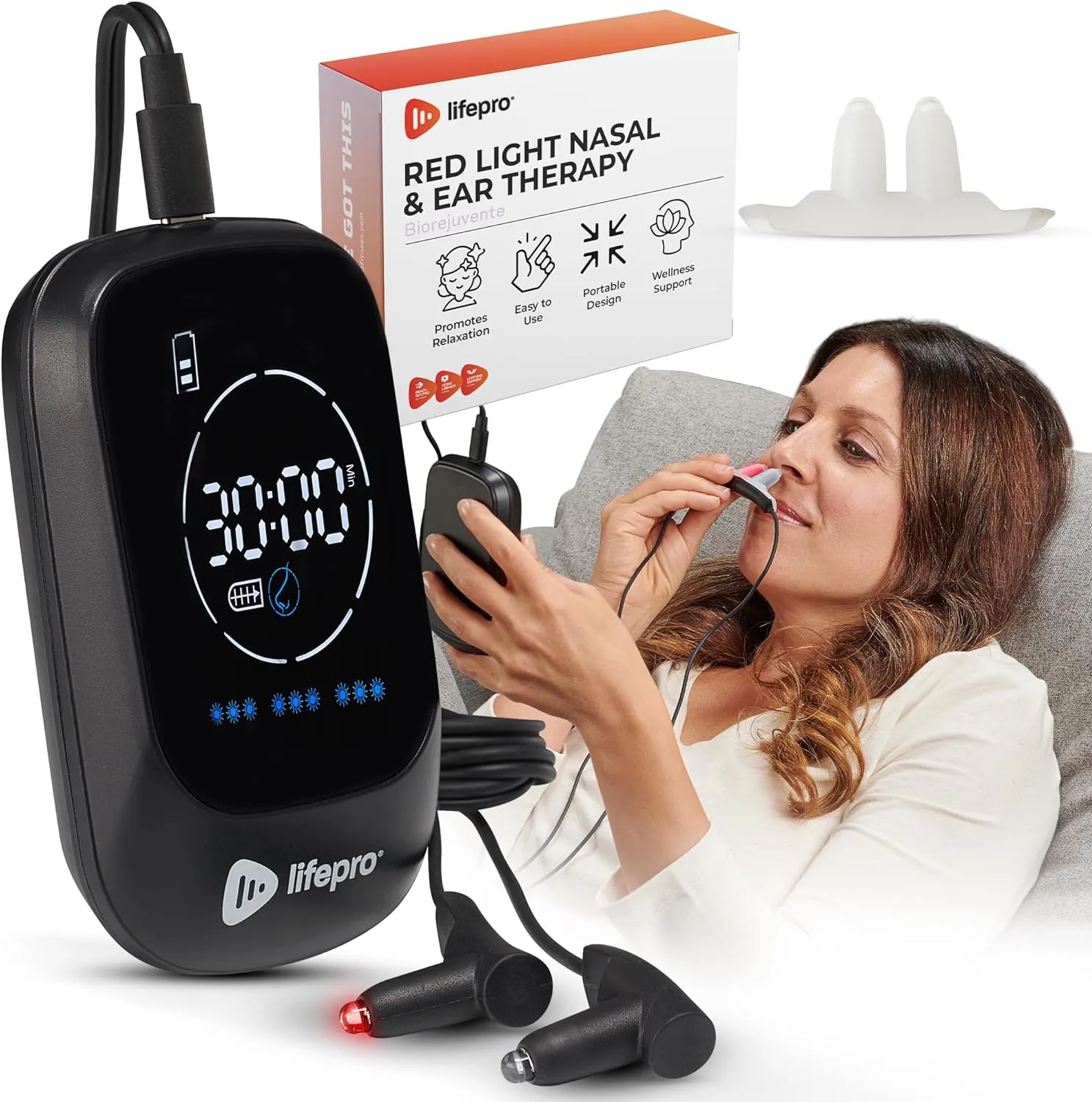 Lifepro red Light Therapy for Nose & Ears - Rechargeable Near Infrared & Red Light Nasal Therapy for Nose - red Light Therapy for Ears/Sinuses Pain Relieve - Red Light Sinus Therapy Device