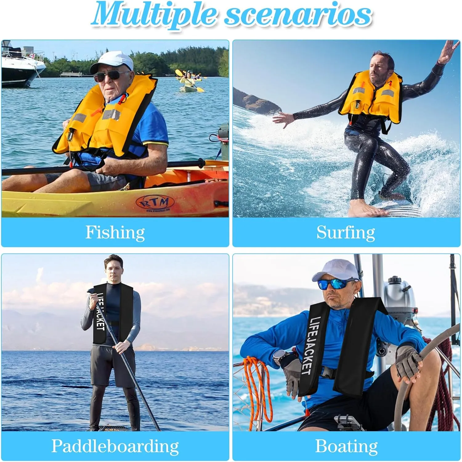 Lifjackets for Adults, Automatic Inflation Adult lifvest Water Sports Vest for Boating Fishing Kayaking Paddling Boat Safety Equipment