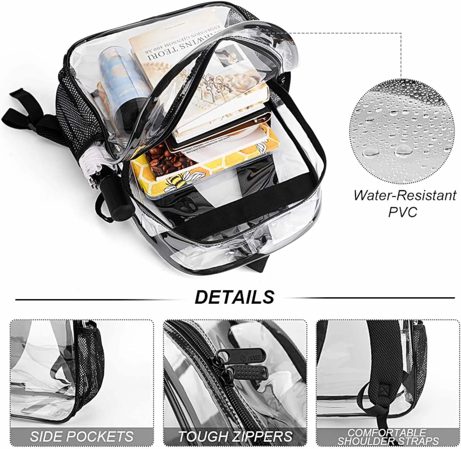 Lightweight Daypack Backpack for Trekking Work Running - Big Capacity Multipurpose Transparent Bookbag, Colorful Nine Tailed Fox Art Business Computer Bag