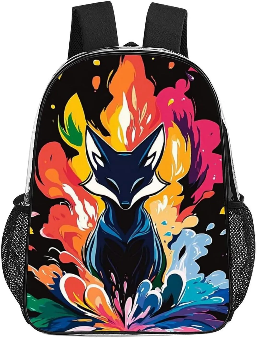 Lightweight Daypack Backpack for Trekking Work Running - Big Capacity Multipurpose Transparent Bookbag, Colorful Nine Tailed Fox Art Business Computer Bag