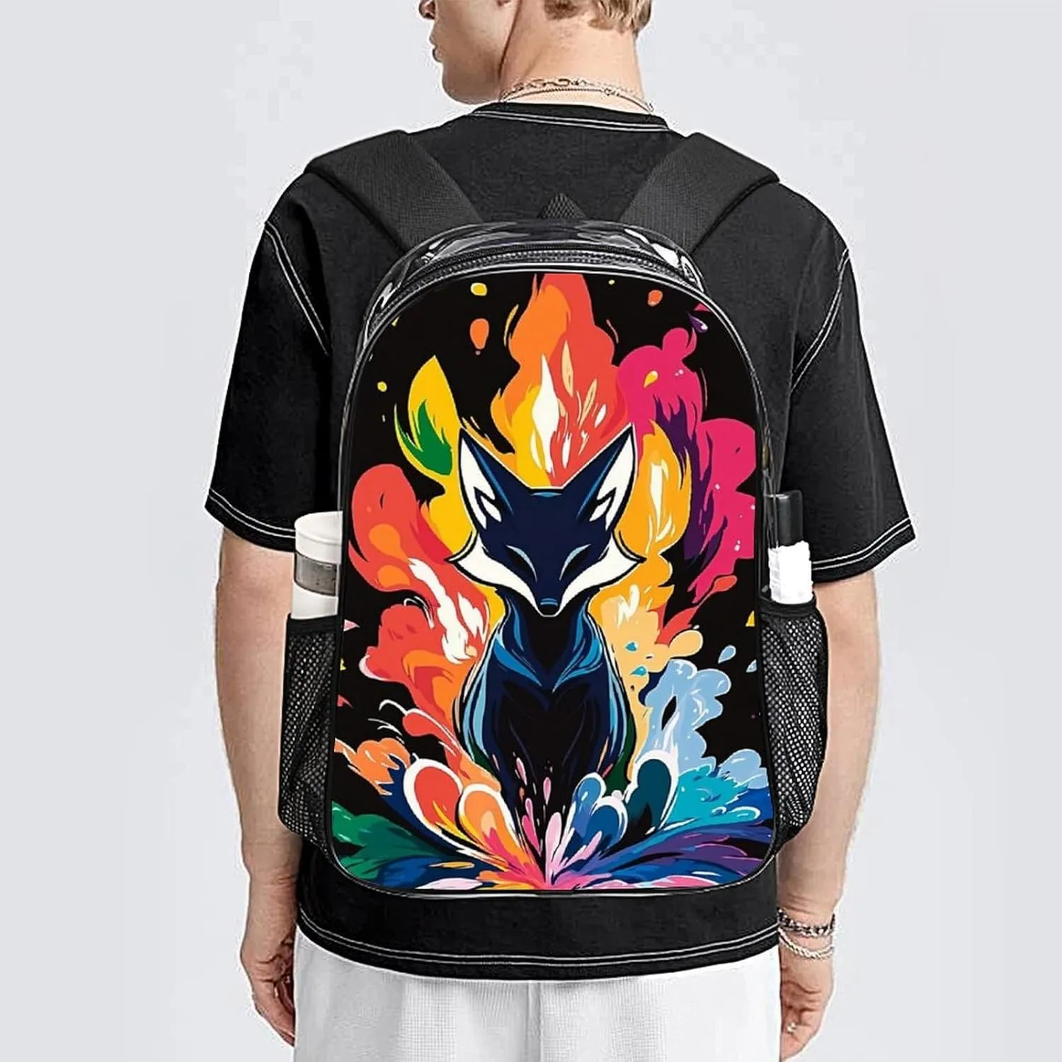 Lightweight Daypack Backpack for Trekking Work Running - Big Capacity Multipurpose Transparent Bookbag, Colorful Nine Tailed Fox Art Business Computer Bag