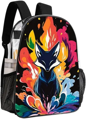 Lightweight Daypack Backpack for Trekking Work Running - Big Capacity Multipurpose Transparent Bookbag, Colorful Nine Tailed Fox Art Business Computer Bag