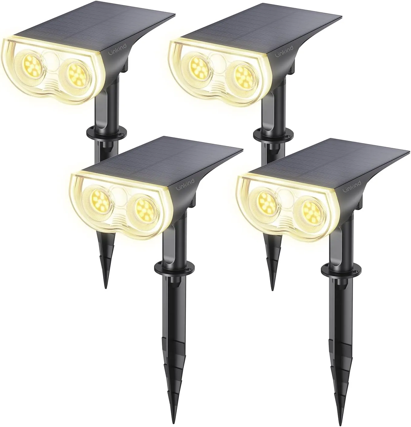 Linkind Solar Lights Outdoor Waterproof IP67, StarRay Dusk-to-Dawn Outdoor Solar Lights, 3 Lighting Modes Solar Spot Lights Outdoor for Garden, Yard, Landscape (Warm White, 4 Pack)