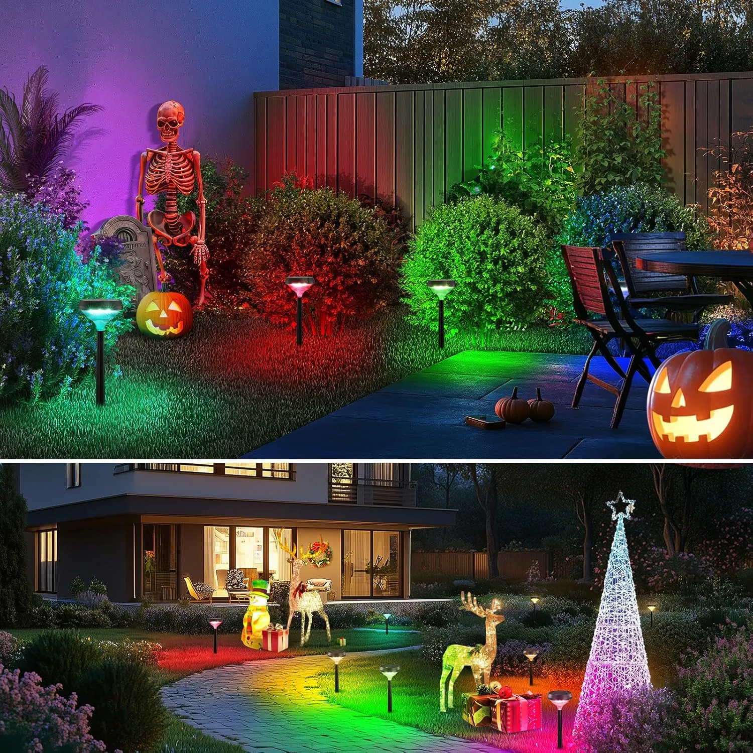 Linkind Solar Pathway Lights 8 Pack, Color Changing Path Lights Outdoor Waterproof, Multicolor Warm White Cool White Solar Lights for Walkway Pathway Yard Garden Landscape