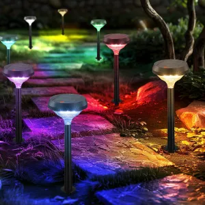 Linkind Solar Pathway Lights 8 Pack, Color Changing Path Lights Outdoor Waterproof, Multicolor Warm White Cool White Solar Lights for Walkway Pathway Yard Garden Landscape