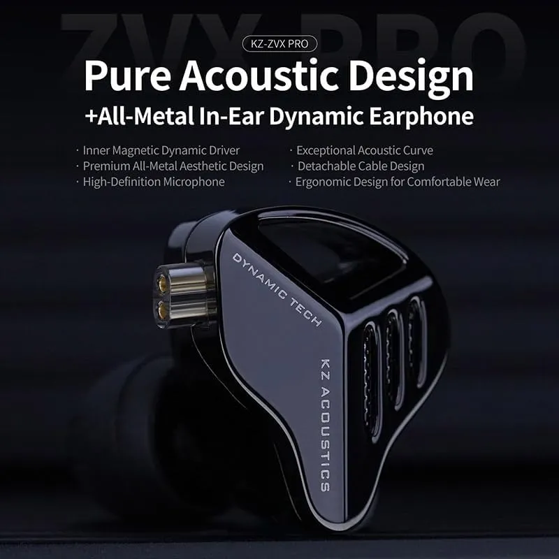 Linsoul KZ ZVX Pro in Ear Monitor,HiFi Wired Earbuds,Acoustically Tuned All-Metal Dynamic IEM Earphones with Magnetic Dynamic Driver,Gaming Earbuds with Detachable OFC Cable for Musician(Without MIC)