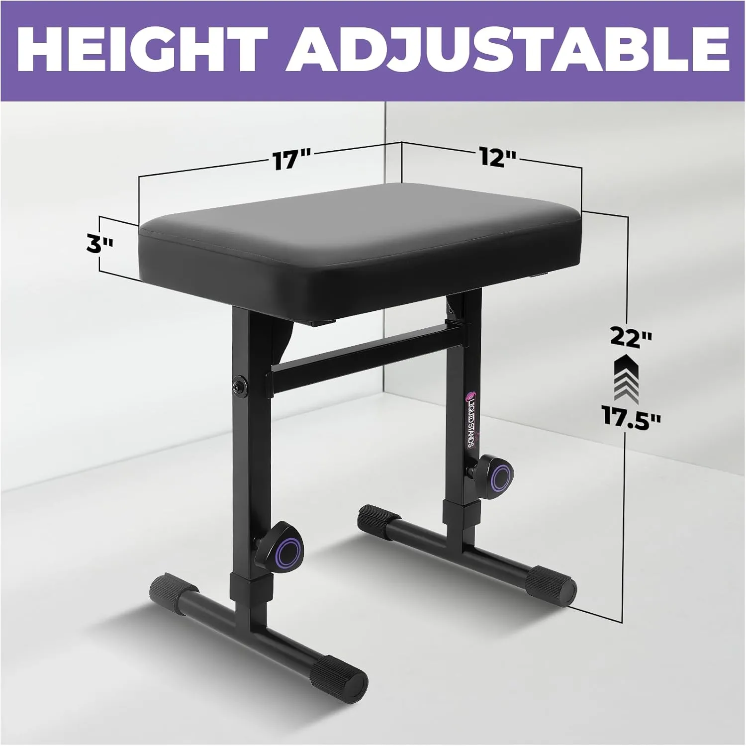 Liquid Stands Piano Bench Adjustable Stool – Music Keyboard Bench Seat for Piano Keyboard Stand with Black Padded Cushion for Musicians Piano Stool Chair (PU Leather)