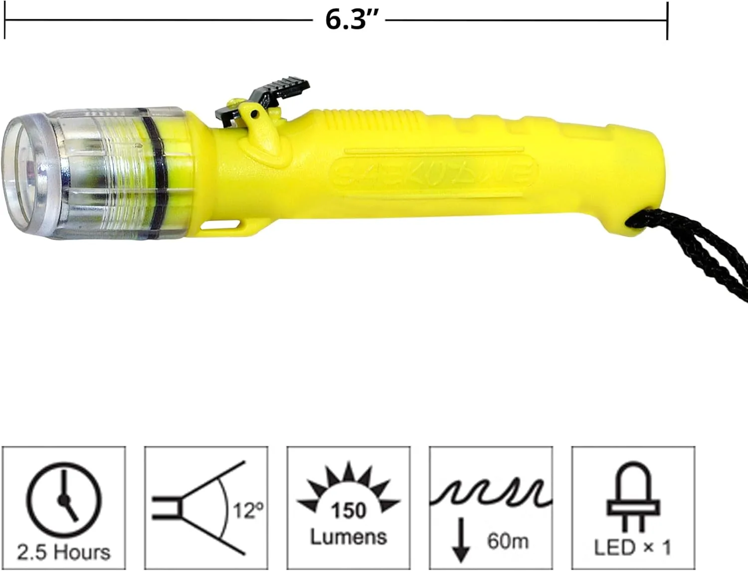 Lite LED Flashlight - 150 Lumens Underwater Dive Light - Waterproof Torch Light for Outdoor Activities - Scuba Gear, Technical, Cave, Hunting, Camping Accessories (Fluorescent Yellow)