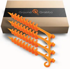 Lite Orange Tent Stakes - Tent Stakes for Sand | Screw in Earth Ground Anchors for Maximum Grip and Longevity in Soft Surfaces - 4 Pack