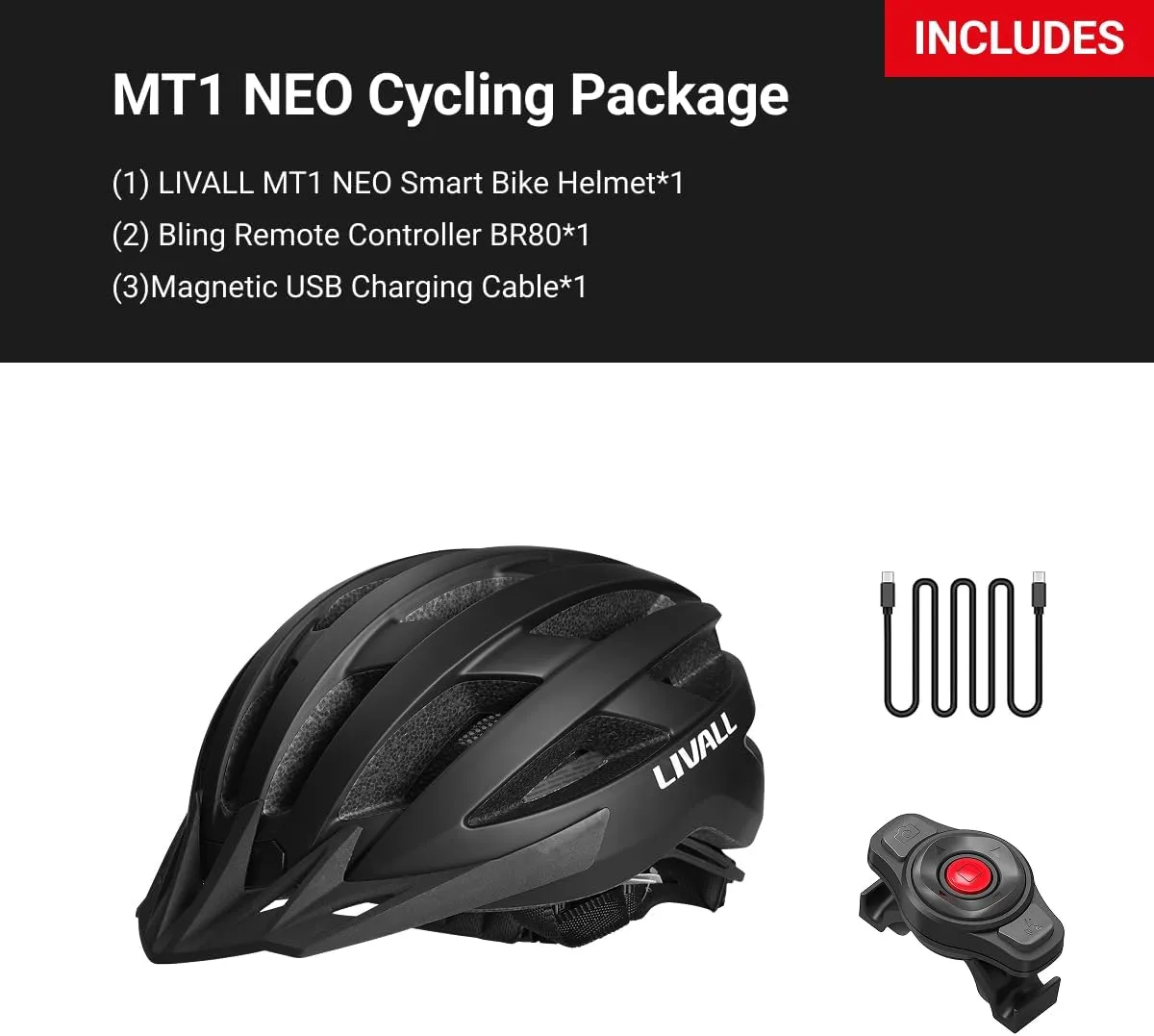 LIVALL MT1 Neo Bluetooth Bike Helmet with Speakers & Built-in Microphone, Fall Detection, Mountain Bike Helmet with Turn Signals & Brake Warning Light, MTB & Road Bike Helmet for Adults Men Women