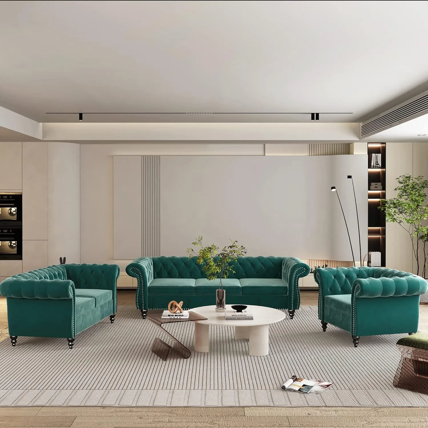 Living Room Chair, Modern Velvet Chesterfield Sofa Chair, Mid Century Single Sofa Couch Chair with Tufted Back and Rolled Arms, Accent Sofa Chair for Living Room Apartment, Green