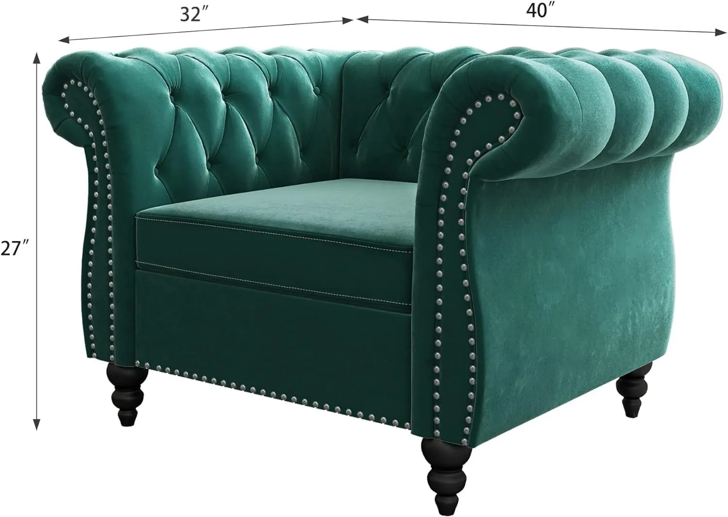 Living Room Chair, Modern Velvet Chesterfield Sofa Chair, Mid Century Single Sofa Couch Chair with Tufted Back and Rolled Arms, Accent Sofa Chair for Living Room Apartment, Green